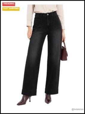 Tall Wide Leg High Waisted Stretch Jeans 32" 34" Inseam Patch Pocket